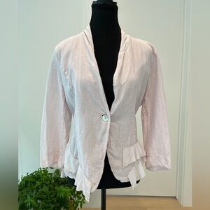 NINA KENDOSA Linen Jacket Pale Pink Asymmetric Ruffles Peplum Made Italy